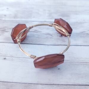 Gold Tone Statement Bracelet with Brown Faceted Accents